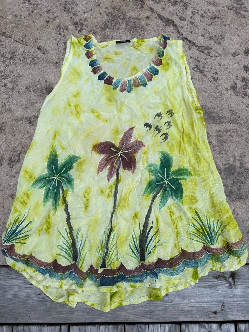 Women’s Yellow Tie-Dye Palm Print Sleeveless Top